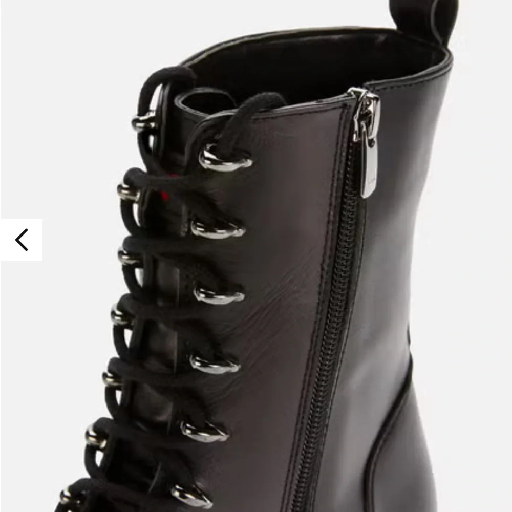 Kurt Kieger Black Leather Combat Boot with Red Stitching - Women